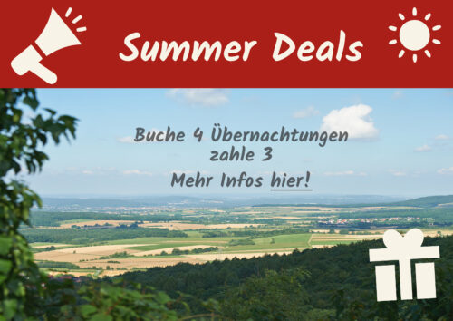 Werbegrafik „Summer Deals“: vier Übernachtungen buchen, drei zahlen