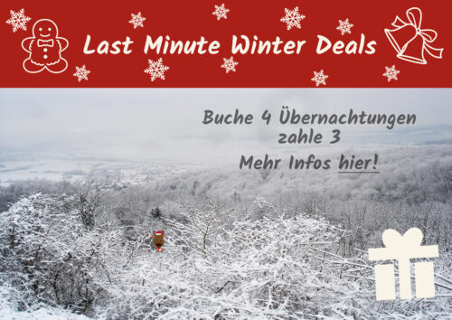 Werbegrafik „Last Minute Winter Deals“: vier Übernachtungen buchen, drei zahlen